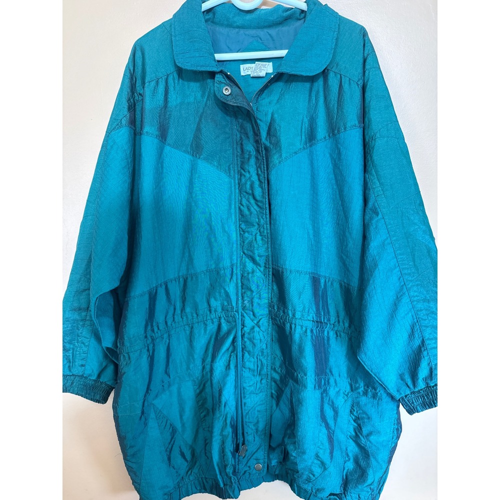 Vintage Lady Lavon Teal Green Iridescent Windbreaker Jacket 90s‎ Retro 2X Mens